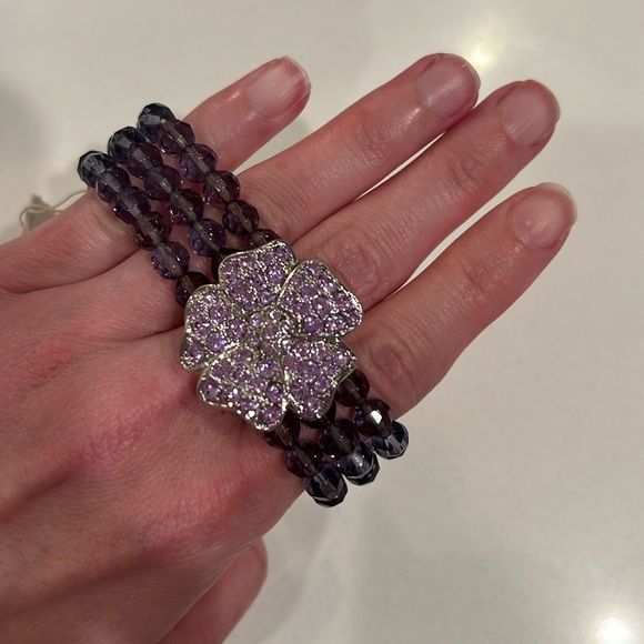 GORGEOUS and RARE! NWT Vintage “MONET” Purple Crystal and Beaded Bracelet!! - Picture 7 of 8